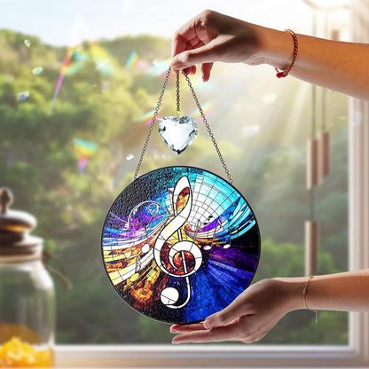6" Musical Note Stained Glass Decor, Window Suncatcher Hanging Decorations, Suncatcher Art Decor for Home Garden Housewarming, Musical Gifts for Mom, Women, Family, Grandma, Friends ART-18E-SG6
