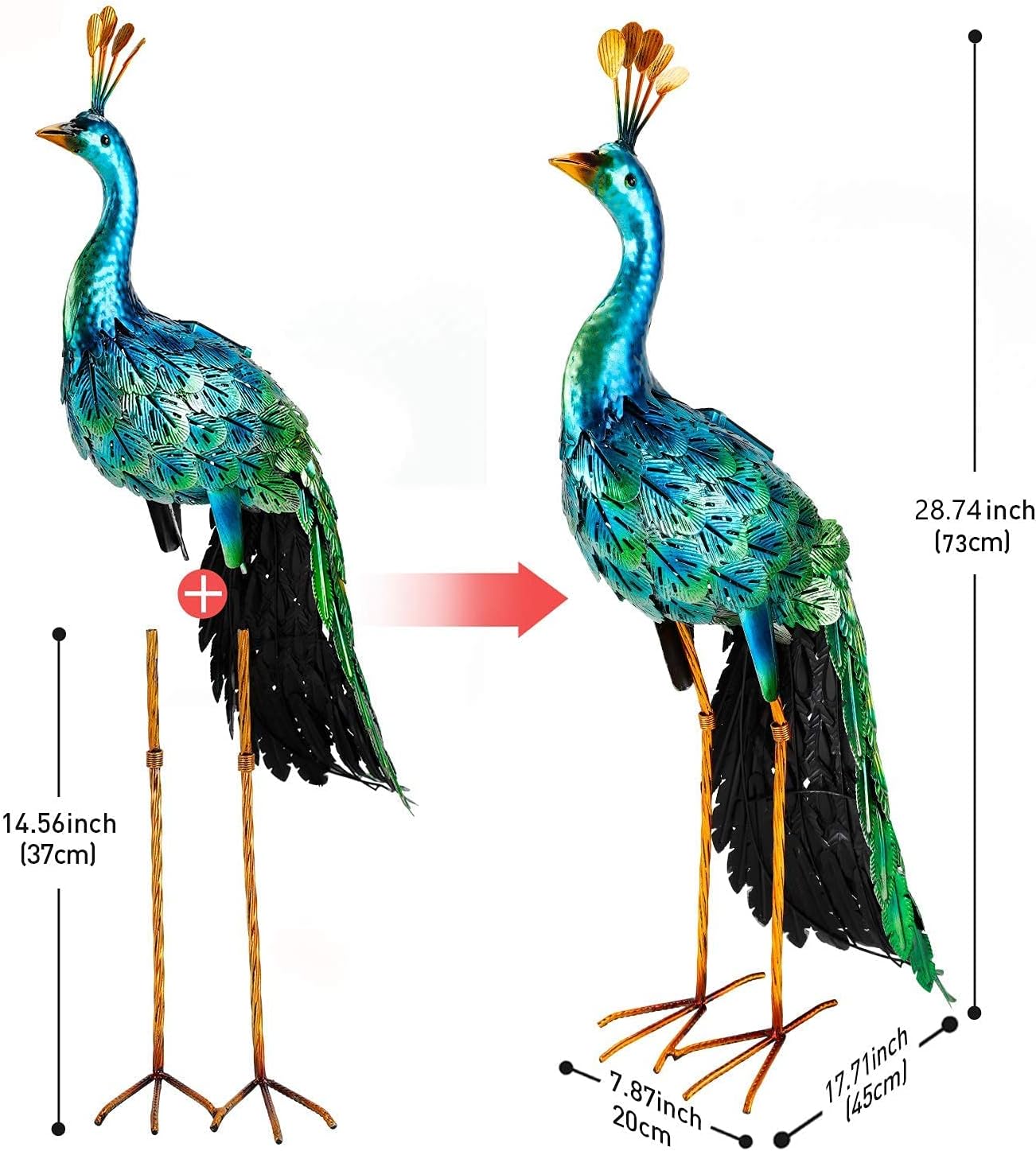 chisheen Outdoor Solar Peacock Statue Garden Decor for Outside Metal Yard Art Outdoor Decoration for Lawn Backyard Party Wedding Mother's Day Gardening Gifts for Women