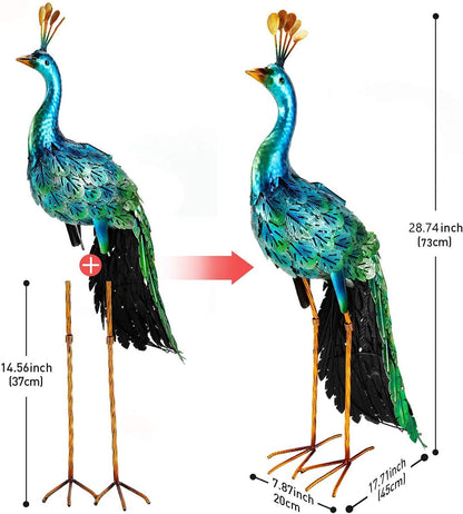 chisheen Outdoor Solar Peacock Statue Garden Decor for Outside Metal Yard Art Outdoor Decoration for Lawn Backyard Party Wedding Mother's Day Gardening Gifts for Women