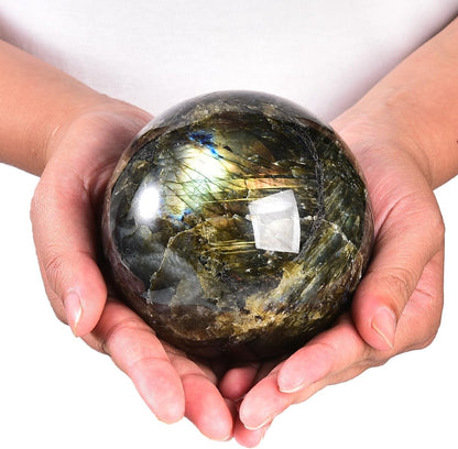 Labradorite Crystal Ball with Stand Large Crystals Sphere Decorative Ball Meditation Witchcraft Home Decor 90-100mm/3.5-3.9"