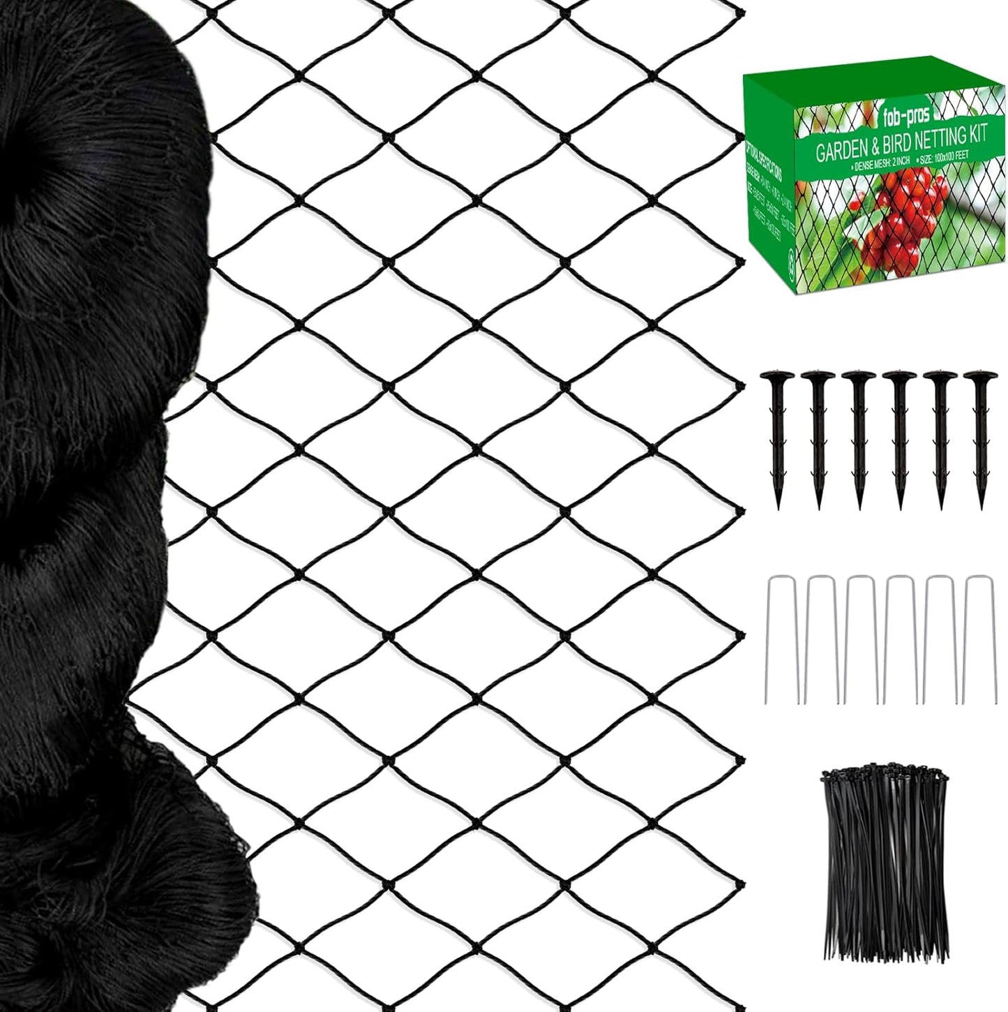 Bird Netting - 25'x100' Heavy Duty Nylon Net with 2' Mesh for Garden Protection, Chicken Coop, Fruit Tree, Orchard