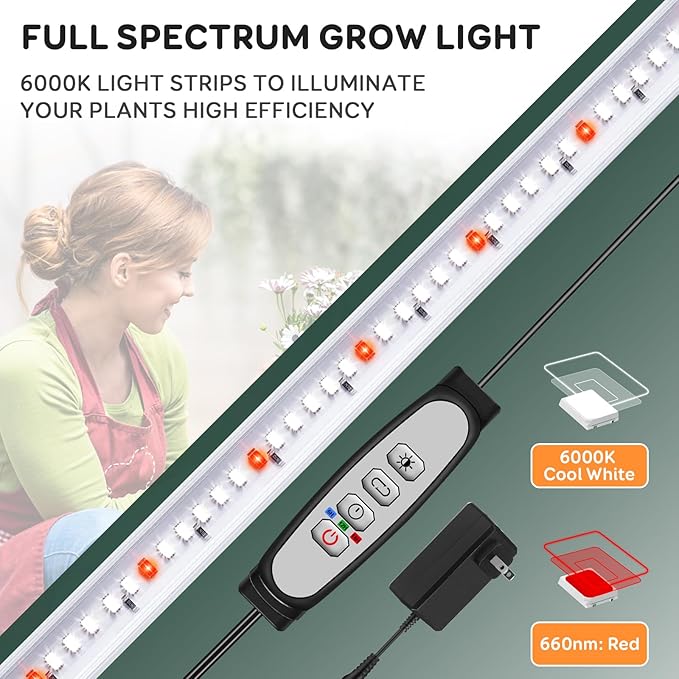 4 Bars Grow Light Strips for Indoor Plants with Auto ON/Off Timer 6/12/18H, 5 Dimmable Levels for Shelves Plant Growing(Pack 1)