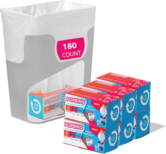 Trash Bags - Small Garbage Bags, Clear Trash Can Liners for Bathroom Bins, Bedroom, Office & Kitchen Waste, Multi-Purpose Household Wastebasket Cleaning Supplies - 4 Gallon, Pack of 6