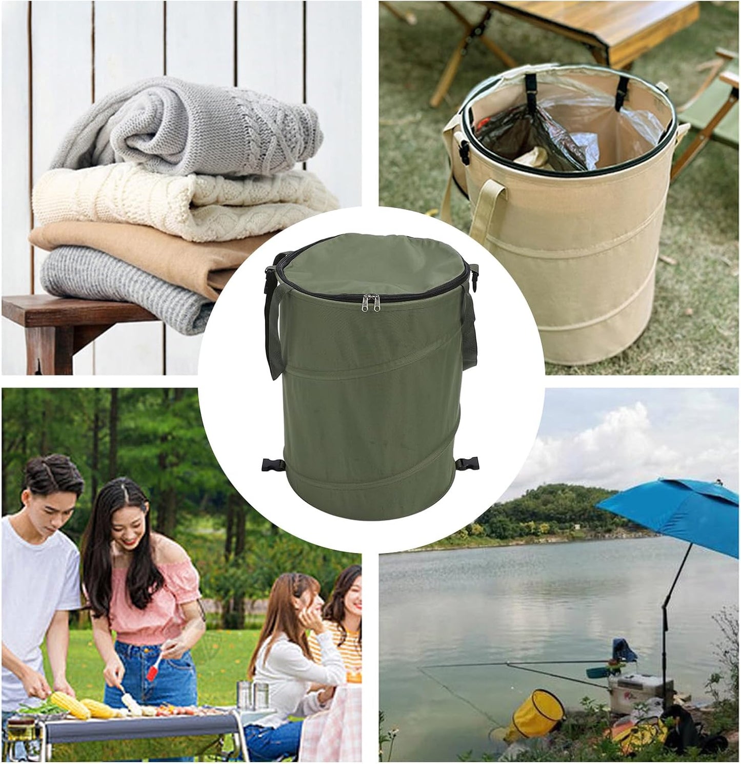 Zunate Collapsible Lawn and Leaf Bag, 24 Gallon Collapsible Trash Can, Reusable Outdoor Yard Waste Leaf Bag Garden Garbage Bin, Garden Garbage Bag with Lid, Lawn and Leaf Bags for