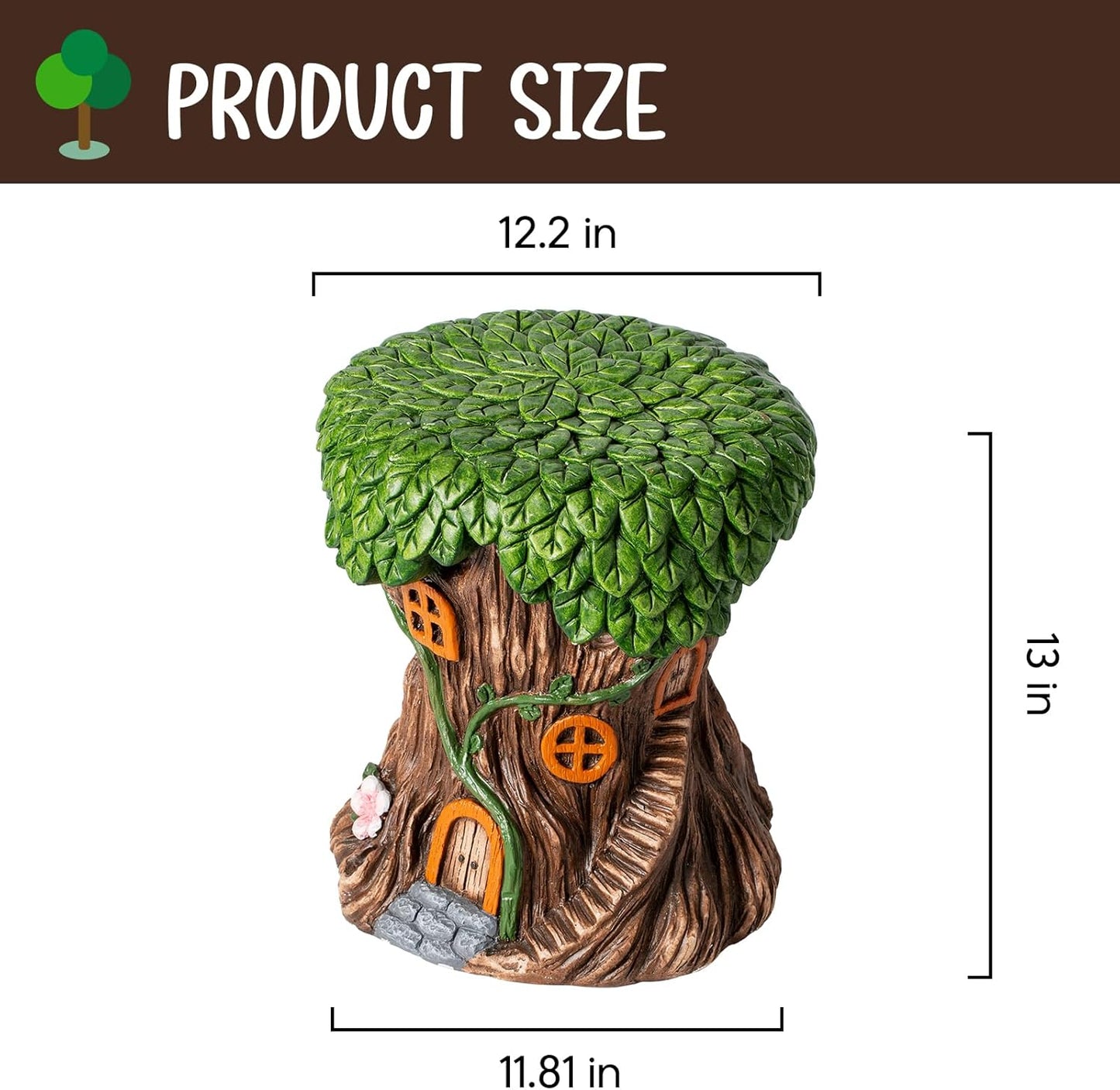 13''H Fairy House Statue Outdoor Statues Garden Resin Stool Over-Sized Sculpture Forest Pedestal Spring Decor for Home Courtyard Lawn Patio Summer Ornament Indoor Stool