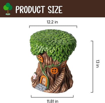 13''H Fairy House Statue Outdoor Statues Garden Resin Stool Over-Sized Sculpture Forest Pedestal Spring Decor for Home Courtyard Lawn Patio Summer Ornament Indoor Stool