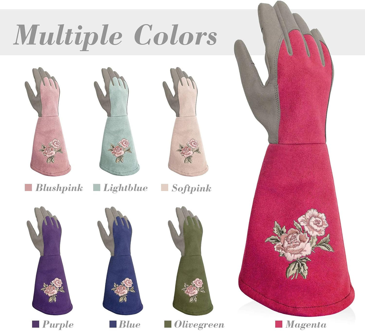 Rose Pruning Gloves Thorn Resistant, Embroidery Gardening Gloves with Extra Long Forearm Protection
