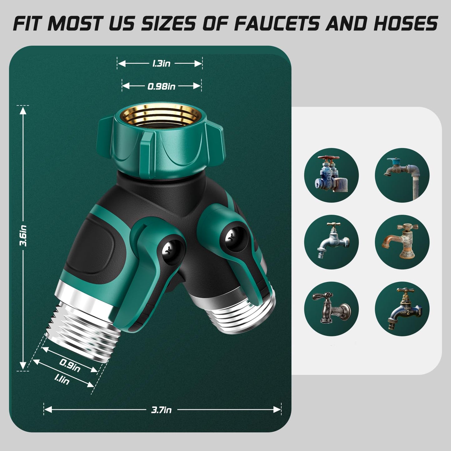 2 Way Garden Hose Splitter with Shut Off Valve,Water Spigot Splitter for 3/4" Hose Connector,Heavy