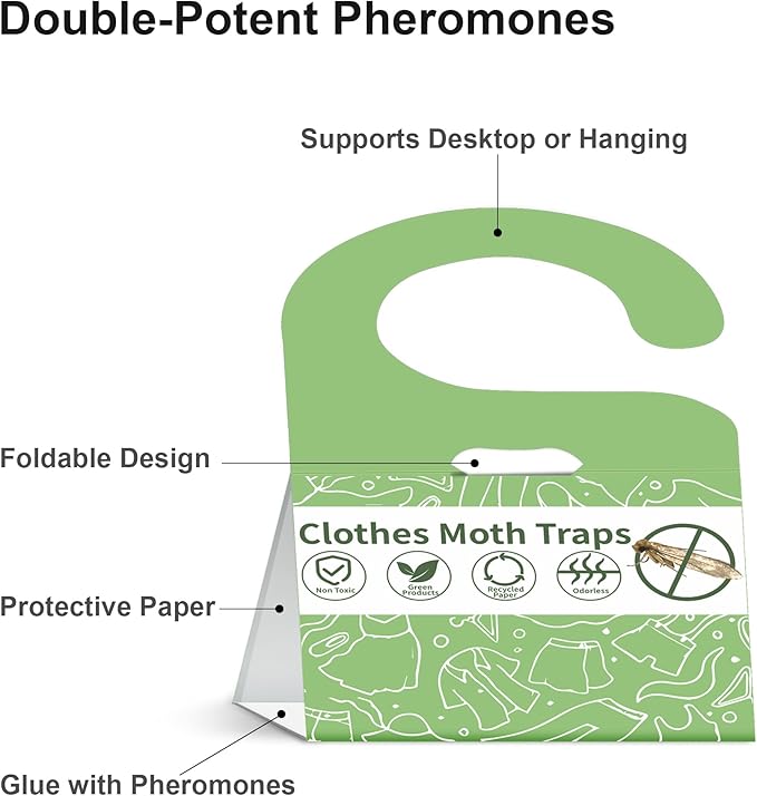 Clothes Moth Traps for Clothes Closets with Pheromones 6-Pack Safe and Effective for House Indoor Clothing Carpet