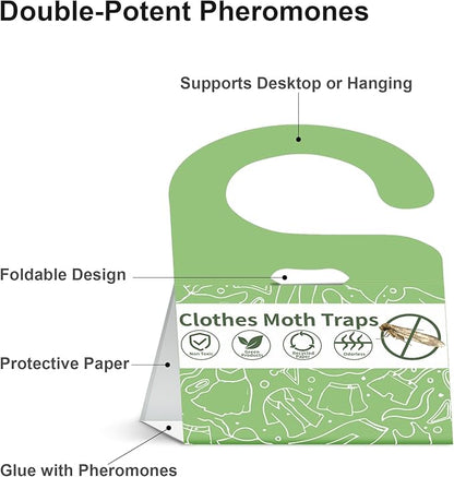 Clothes Moth Traps for Clothes Closets with Pheromones 6-Pack Safe and Effective for House Indoor Clothing Carpet