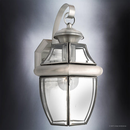 Urban Ambiance Luxury Colonial Outdoor Wall Light, Medium Size: 14" H x 8" W, with Tudor Style Elements, Versatile Design, Classy Aged Silver Finish and Beveled Glass, UQL1143