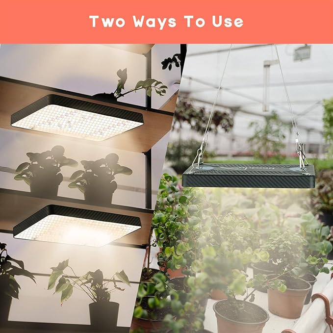 Grow Lights (2 Pack), Hanging Grow Lights for Indoor Plants, 200W UV-IR Full Spectrum Led Grow Light for Seed Startin