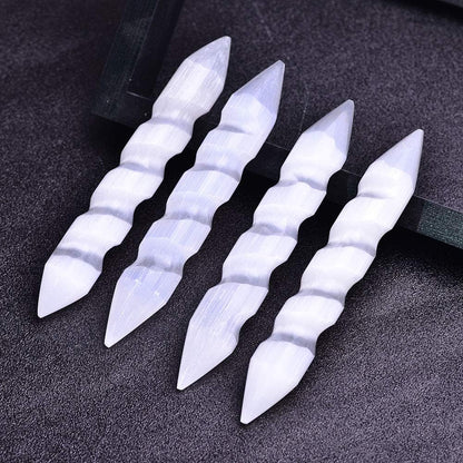 JIC Gem 4pc Selenite Spiral Wand Double Point Moroccan Selenite Crystals and Healing Stones 6-6.5 inch