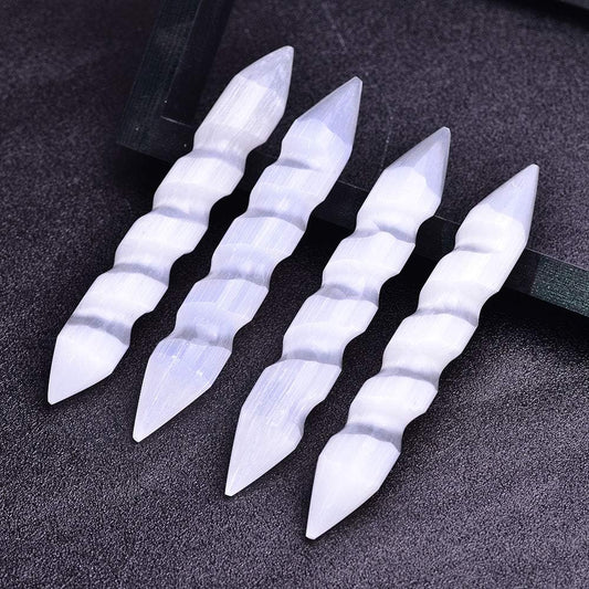 JIC Gem 4pc Selenite Spiral Wand Double Point Moroccan Selenite Crystals and Healing Stones 6-6.5 inch