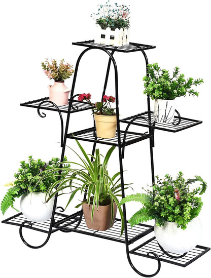 S AFSTAR 7 Tier Plant Stand, Parisian Style Garden Cart Stand, Multi-layer Mental Plant Stand, Plant Flower Pot Display Rack, Pot Holder for Indoor Outdoor Plant Stands for Patio Balcony (Black)