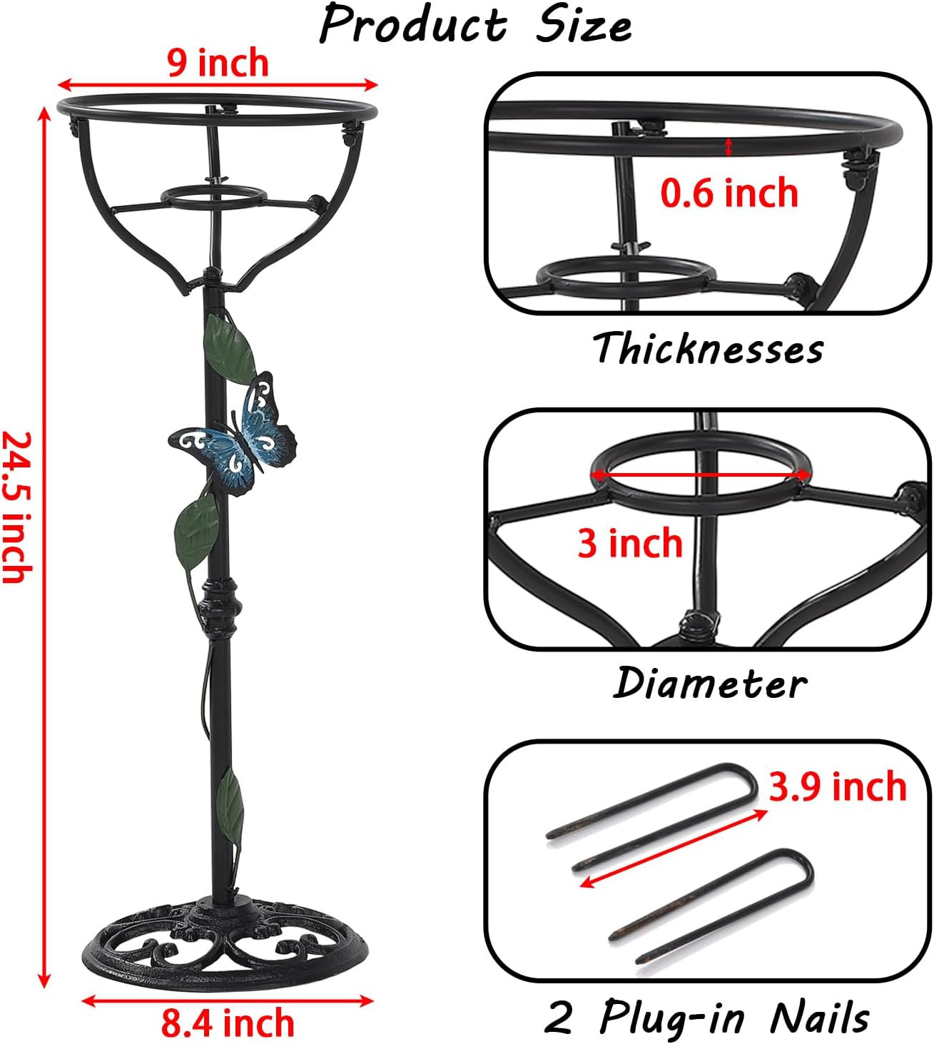 Cast Iron Gazing Globe Stand, 24.5" Gazing Ball Stand for 10-12 Inches Garden Gazing Globes, Metal Display Gazing Ball Holder for Indoor Outdoor, Easy Assembly, Black