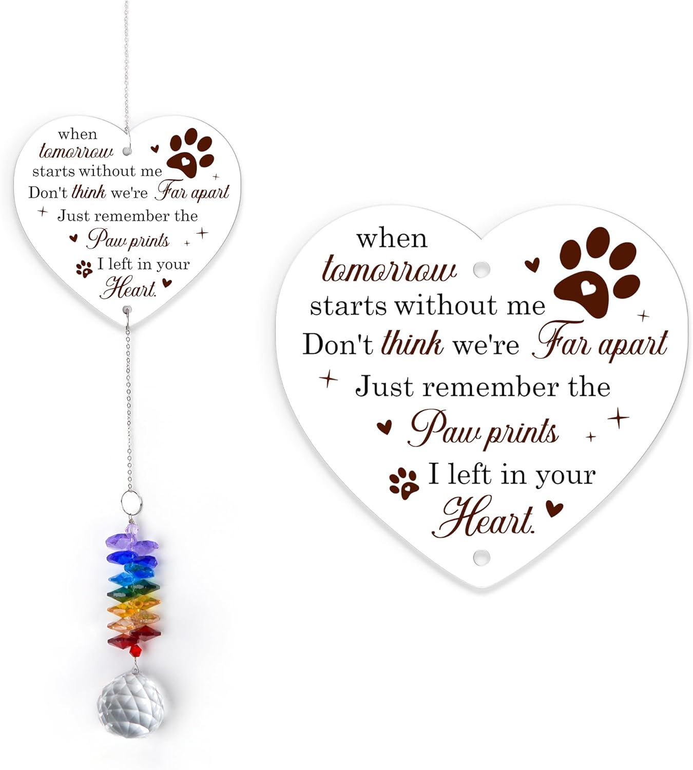 Memorial Suncatcher - Dog Memorial Paw Print Ornament - Dog Paw Suncatcher Rainbow Bridge Gift - Pet Loss Crystal Decor Sympathy Gift - Remembrance Keepsake Aluminum Ornament