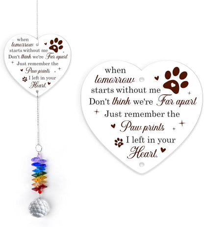 Memorial Suncatcher - Dog Memorial Paw Print Ornament - Dog Paw Suncatcher Rainbow Bridge Gift - Pet Loss Crystal Decor Sympathy Gift - Remembrance Keepsake Aluminum Ornament