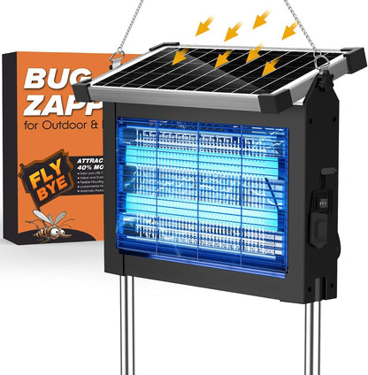 Solar Bug Zapper Outdoor, Jinyeda 4500V Rechargeable Mosquito Zapper 4000mAh Battery, Detachable Solar Panel, Waterproof Mosquito Killer, Cordless Fly Insect Zapper for Indoor Patio Garden Camping