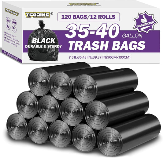 35-40 Gallon Black Trash Bags 120 Count - 35" x 40" Large Garbage Bags, 30+ Gallon Strong Trash Can