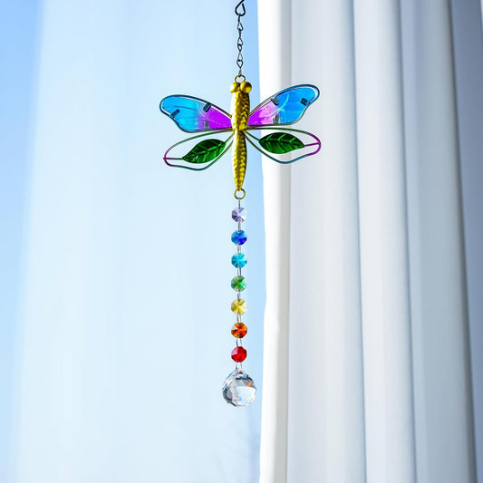 Dragonfly Decor Stained Glass Suncatcher for Windows Hanging Crystal Sun Catcher Prism Rainbow