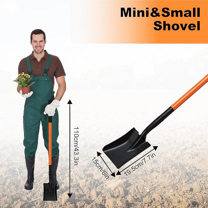 Small Square Shovel 43.3Inches Small Shovel with Metal Handle Garden Tool for Camping Farming Gardening Digging, Orange