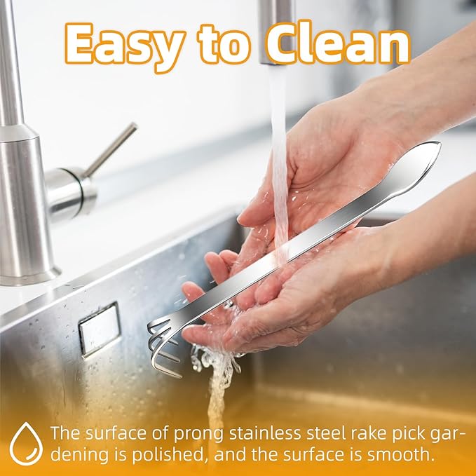 Stainless Steel Root Rake，Stainless Steel 3 Prong Root Rake Pick Loosen Soil Bonsai Tree Tool Set for Gardening Plants