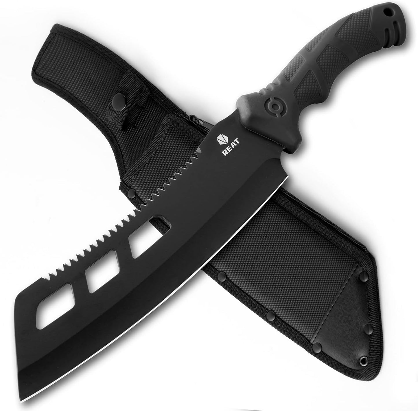 REAT Machete with Saw,16" Heavy Duty Machete with Sheath, Dual-Purpose Gardening Machete Knife for Chopping and Sawing,Ergonomic No-Slip Handle