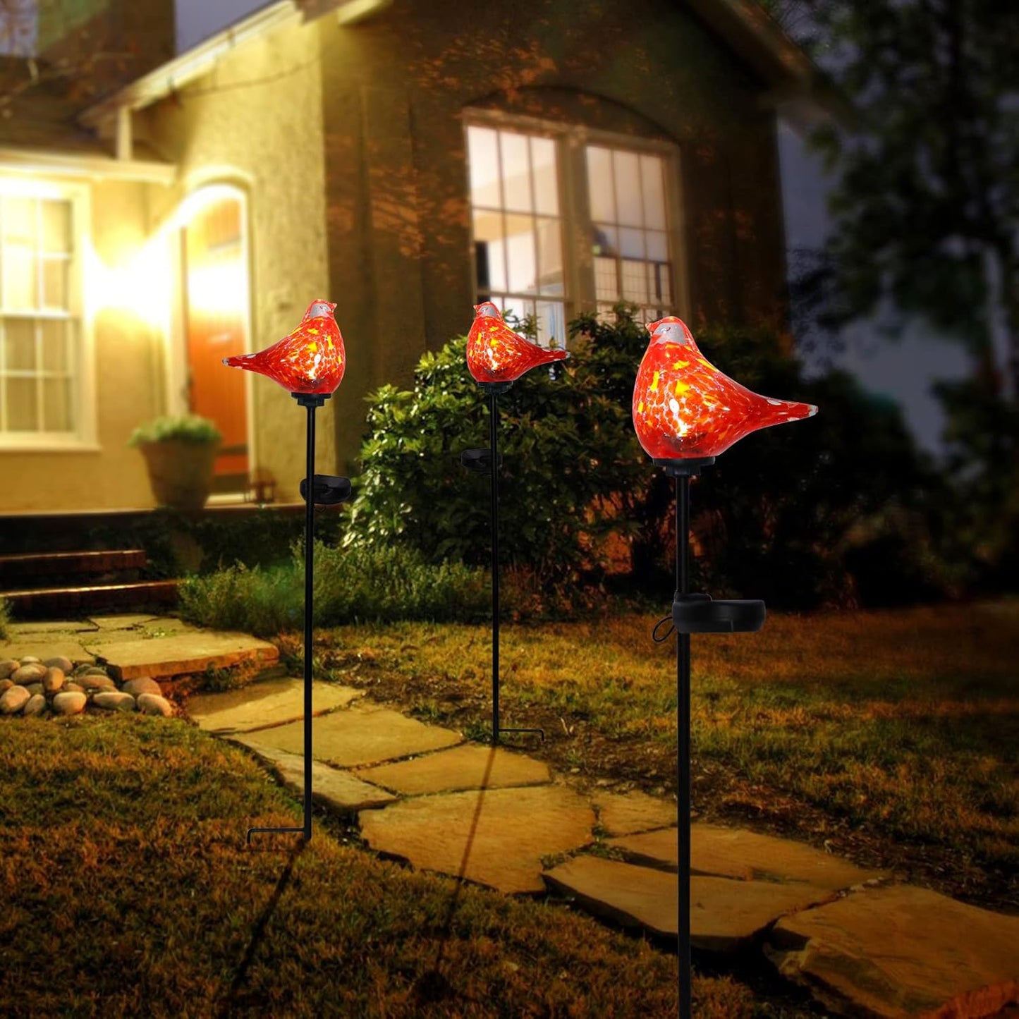 Afirst Solar Outdoor Lights - Decorative Solar Stake Lights Cardinal Handblown Glass Garden Stakes, Waterproof for Pathway Decoration, 2 Pack