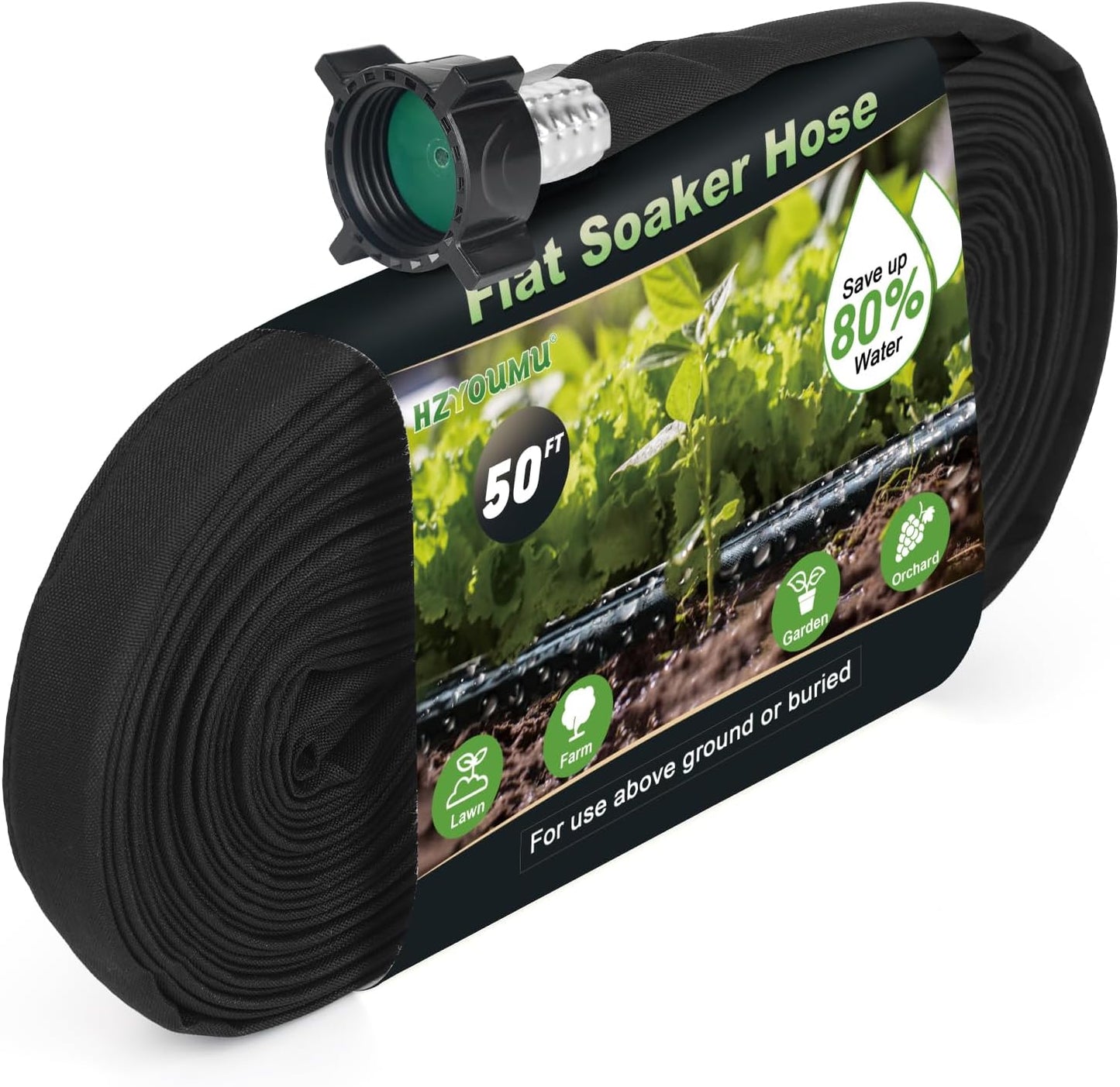 Flat Soaker Hose 50FT for Efficient Watering Tree - Durable Double Layer Design for Gardens, Lawns, and Vegetable Fields (50FT)