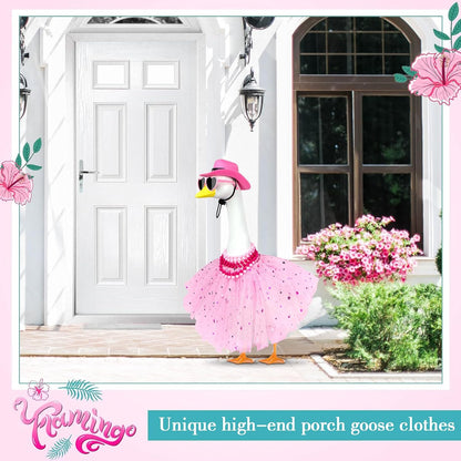 Princess Porch Goose Outfits Summer Goose Clothes, Cute Goose Outfit with Tutu Saree Goose Costume Fits 17-23 inches for Outdoor Garden Lawn Art Decor(Pink)