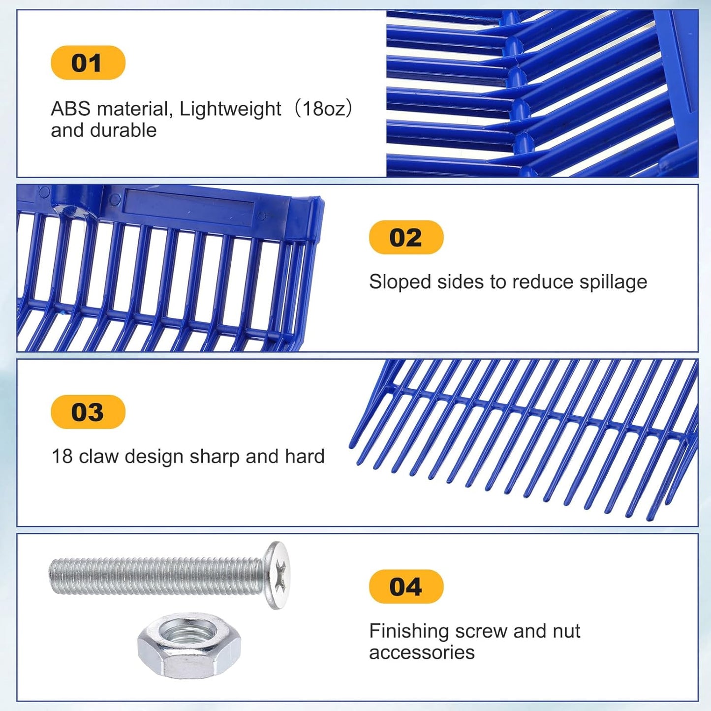 Lasnten 6 Pcs Manure Fork Head Bulk 18 Tines Pitch Fork Replacement Head with Screws and Nuts Durable Stable ABS Plastic Pitchfork for Horse Stall Picking up Manure(Blue)