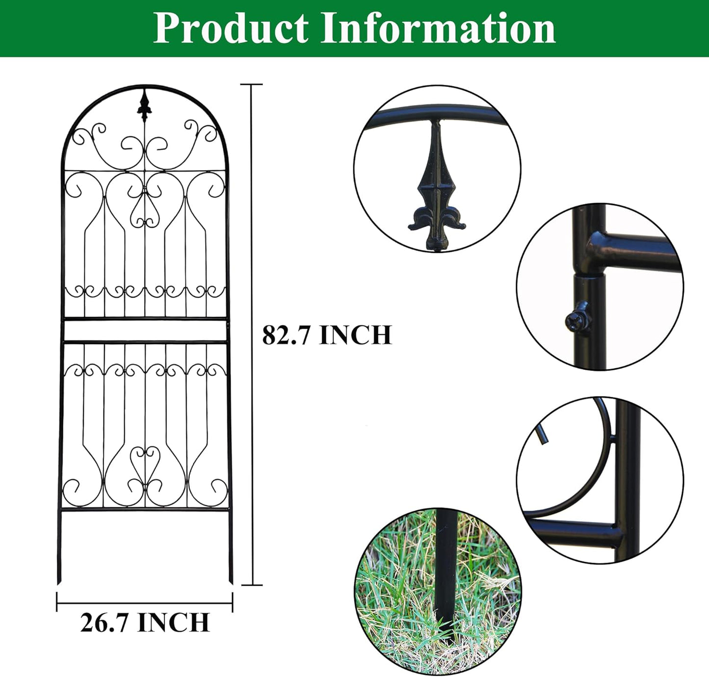 SCENDOR Metal Trellis 82.7" H x 26.7" W Tall Powder-Coated Black Garden Trellis Wrought Iron Heavy Scroll Metal Decoration Lawn Patio for Rose Clematis Ivy Weather Resistant Garden Addition 1 Pack