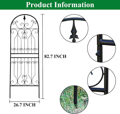 SCENDOR Metal Trellis 82.7" H x 26.7" W Tall Powder-Coated Black Garden Trellis Wrought Iron Heavy Scroll Metal Decoration Lawn Patio for Rose Clematis Ivy Weather Resistant Garden Addition 1 Pack