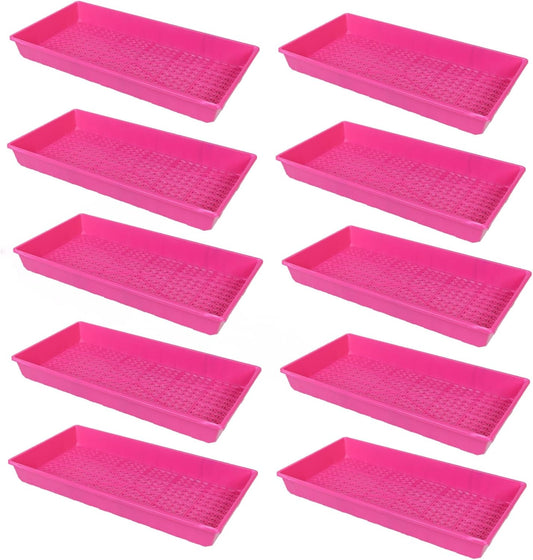 SUNPACK 10" x 20" Heavy Duty Mesh Plastic Seed Starting Tray, Magenta, 2.3" (Pack of 10) - Ensures Water Drainage and Aeration, Perfect for Greenhouses or Indoor Gardening
