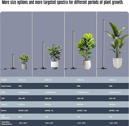 GLOWRIUM Grow Lights for Indoor Plants, 10W Full Spectrum LED Vertical Plant Grow Lights with Auto-Timer, 3 Light Modes, 6-Level Dimmable (15in)