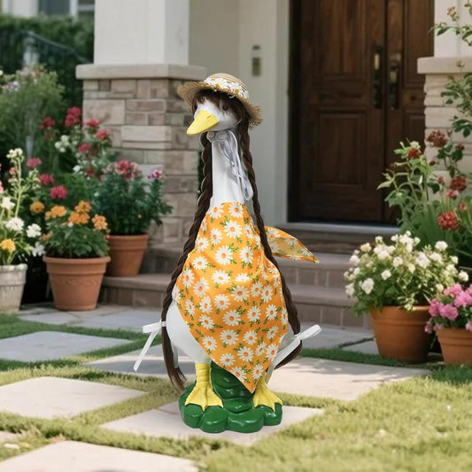 Porch Goose Outfits Statue Decor-20 Large Goose Decrations, Resin Sculpture Wear Yellow Daisy Scarf Clothing, Funny Goose, Big Duck Statue for Yard Lawn Housewarming Birthday Gifts for Mom,Women,Girl