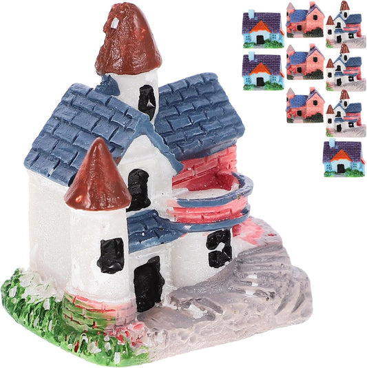 10Pcs Miniature Fairy Garden Resin Houses, Lifelike Village Cottage Figurines for Succulent Plants, Bonsai, Micro Landscape, and Home Decor