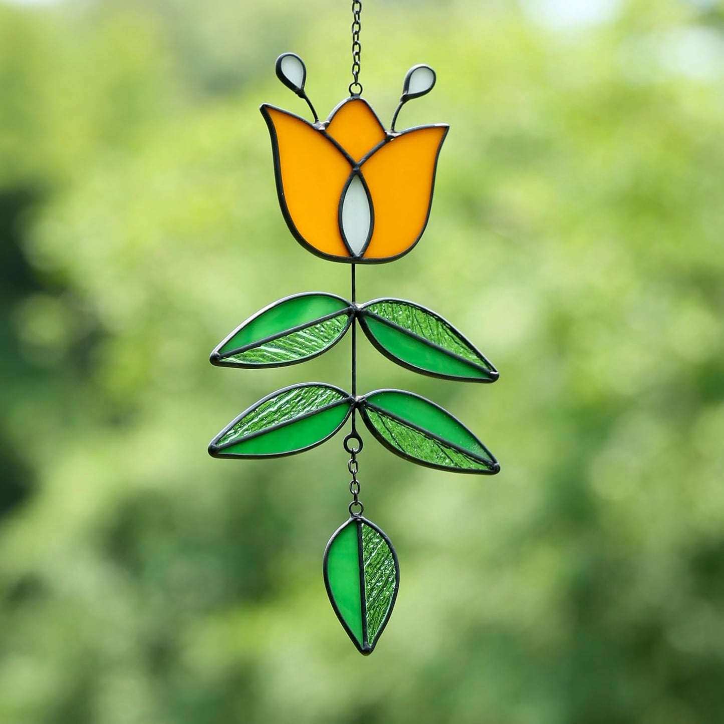 Tulip Stained Glass Suncatcher, Folk Flower Stained Glass Window Hanging Sun Catcher, Retro Home Decor, Handmade Gift for Plant Lovers, 9.4" x 4.7"