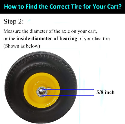 Flat Free 4.10/3.50-4 Hand Truck Tire with 3/4 Axle Bore, 2.2” Offset 10 inch Solid Tire Replacement for Hand Truck/Wagon/Garden Cart/Wheelbarrow/Dolly/Lawnmower (Set of 2) (2.2“ Offset)