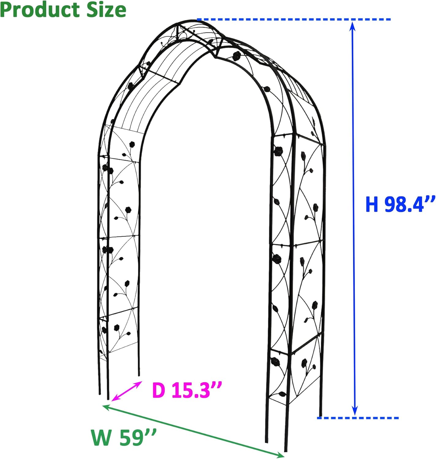 Metal Garden Arch, Garden Arch Trellis for Climbing Plants Outdoor, Garden Arbor for Weddings Party Events Decoration, Assemble Freely with 8 Styles, 59" L X 15" W X 98.4" H, Black