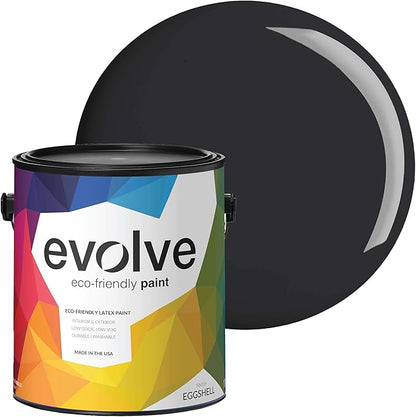 EVOLVE Paint & Primer: Environment-friendly, Low Sheen with One-coat Coverage for Interior & Exterior surfaces (Black Iron, 1-Gallon)