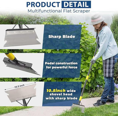 Multifunctional Flat Scraper, 88" Long Handle Manual Weeder, Heavy Duty Metal Floor Scraper Ice Chopper Snow Shovel Spade Garden Tool for Scraping, Ice Remove, Digging, Weeding, Lawn Edging