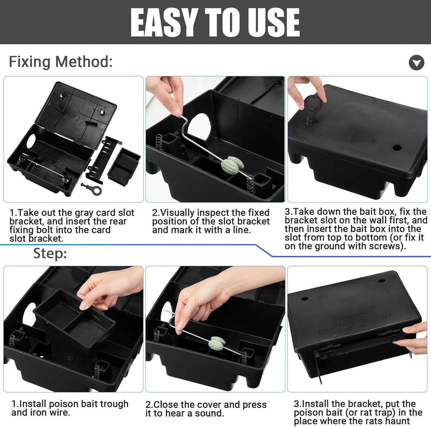 Qualirey 4 Pack Rat Bait Stations Large Rodent with Key Reusable Mouse Stations Mice Blocks Heavy Duty Boxes for Outdoor Rodents Mice Blocks, Bait Not Included, Black (8.66 x 7.5 x 3.9 Inches)