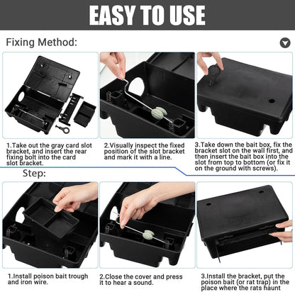Qualirey 4 Pack Rat Bait Stations Large Rodent with Key Reusable Mouse Stations Mice Blocks Heavy Duty Boxes for Outdoor Rodents Mice Blocks, Bait Not Included, Black (8.66 x 7.5 x 3.9 Inches)