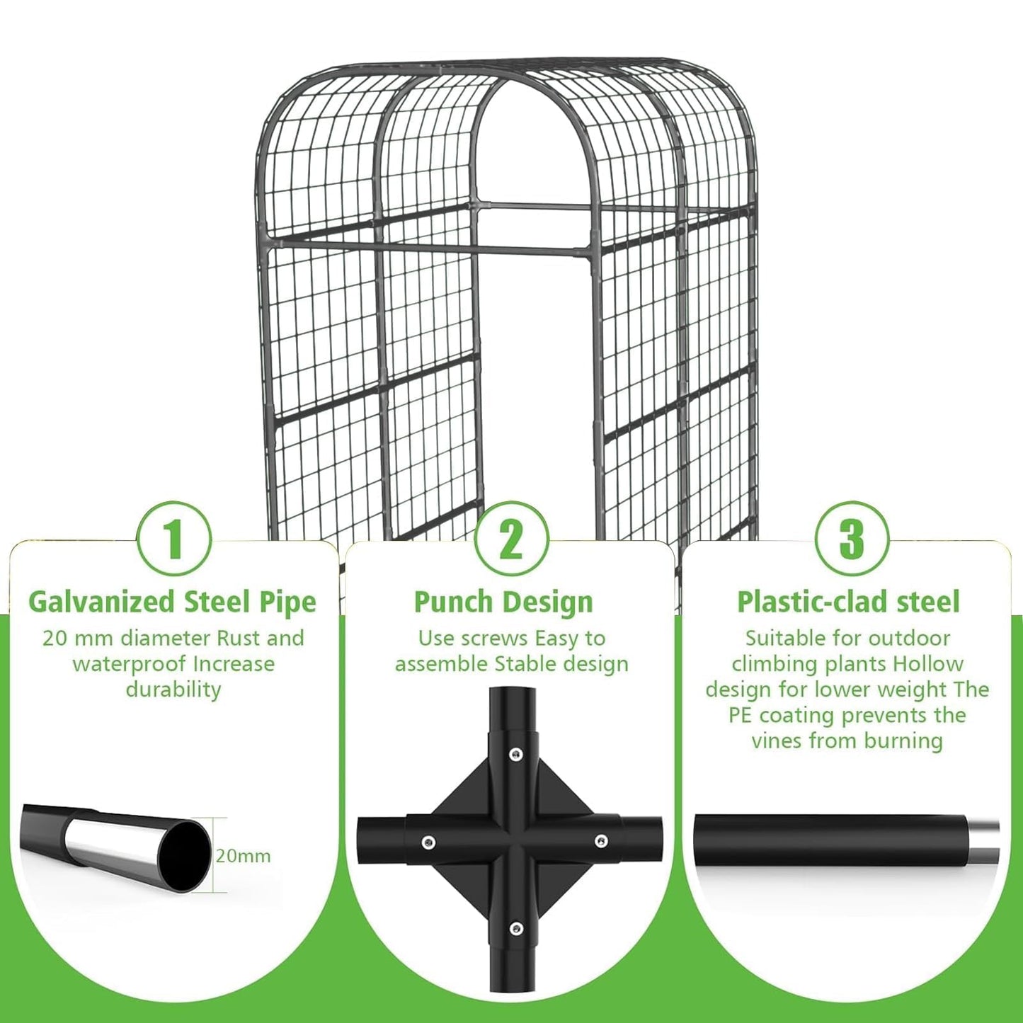 Metal Garden Arch Trellis, 7.3Ft Black for Raised Beds, Plant Support for Cucumbers & Climbing