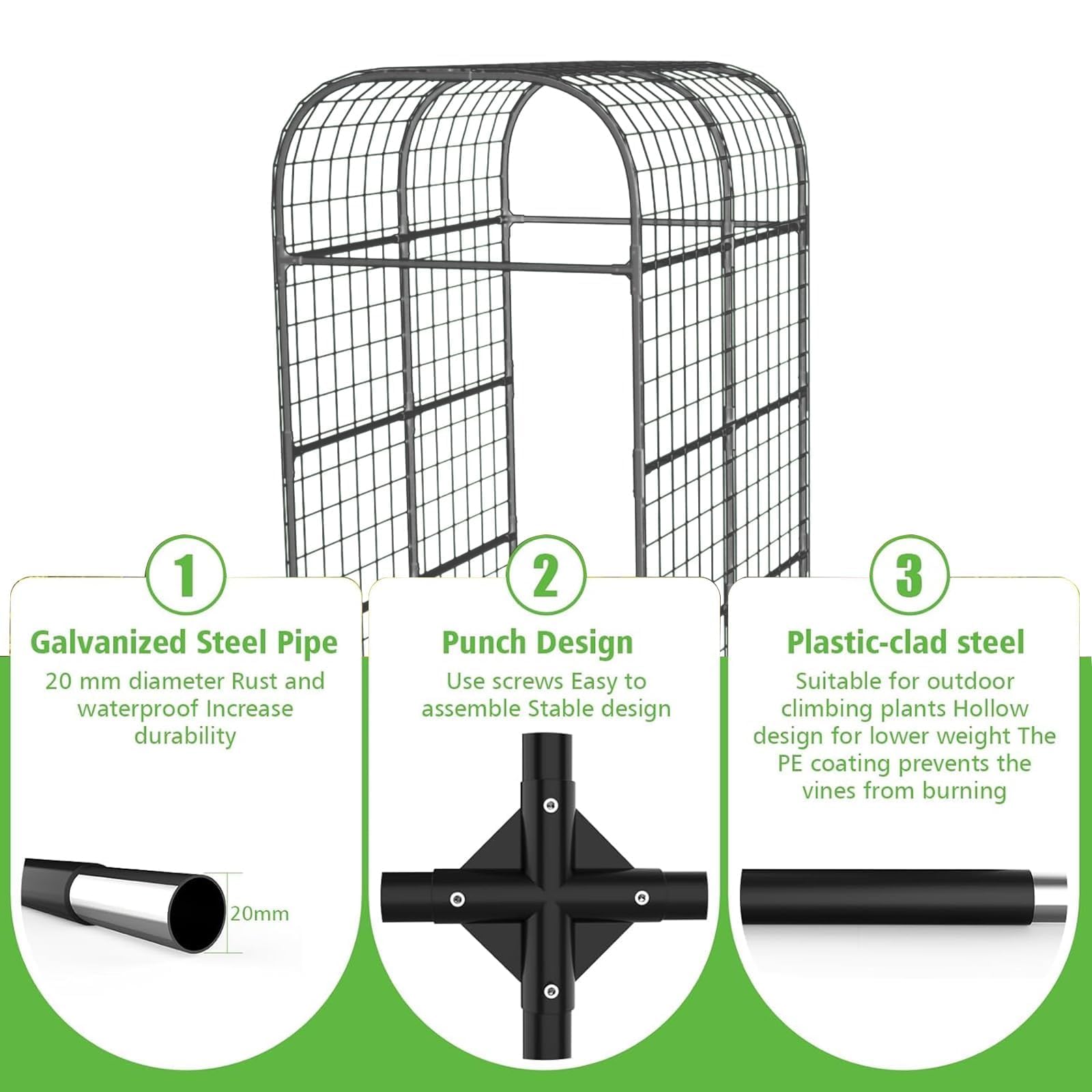 Metal Garden Arch Trellis, 7.3Ft Black for Raised Beds, Plant Support for Cucumbers & Climbing