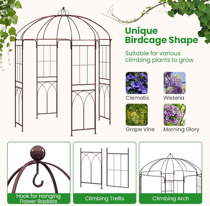 Giantex Birdcage Shape Garden Arbor, 8.4ft High x 7ft Wide, Metal Gazebo Arch Pergola Pavilion for Climbing Plants Party Wedding Ceremony Decor Outdoor, 16 Ground Stakes, Easy Assembly (Bronze)