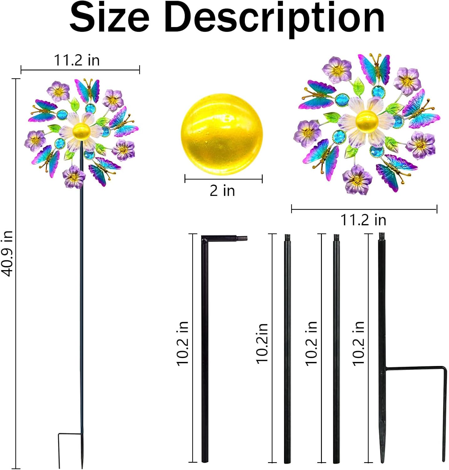 40" Solar Butterfly Wind Spinners Garden Stake, Solar Wind Sculpture Yard Art Decorations for Lawn,Patio&Yard & Garden Decor, Metal Whirligigs Wind Spinners Outdoor