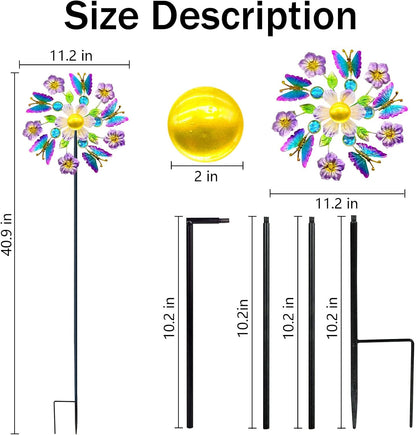 40" Solar Butterfly Wind Spinners Garden Stake, Solar Wind Sculpture Yard Art Decorations for Lawn,Patio&Yard & Garden Decor, Metal Whirligigs Wind Spinners Outdoor